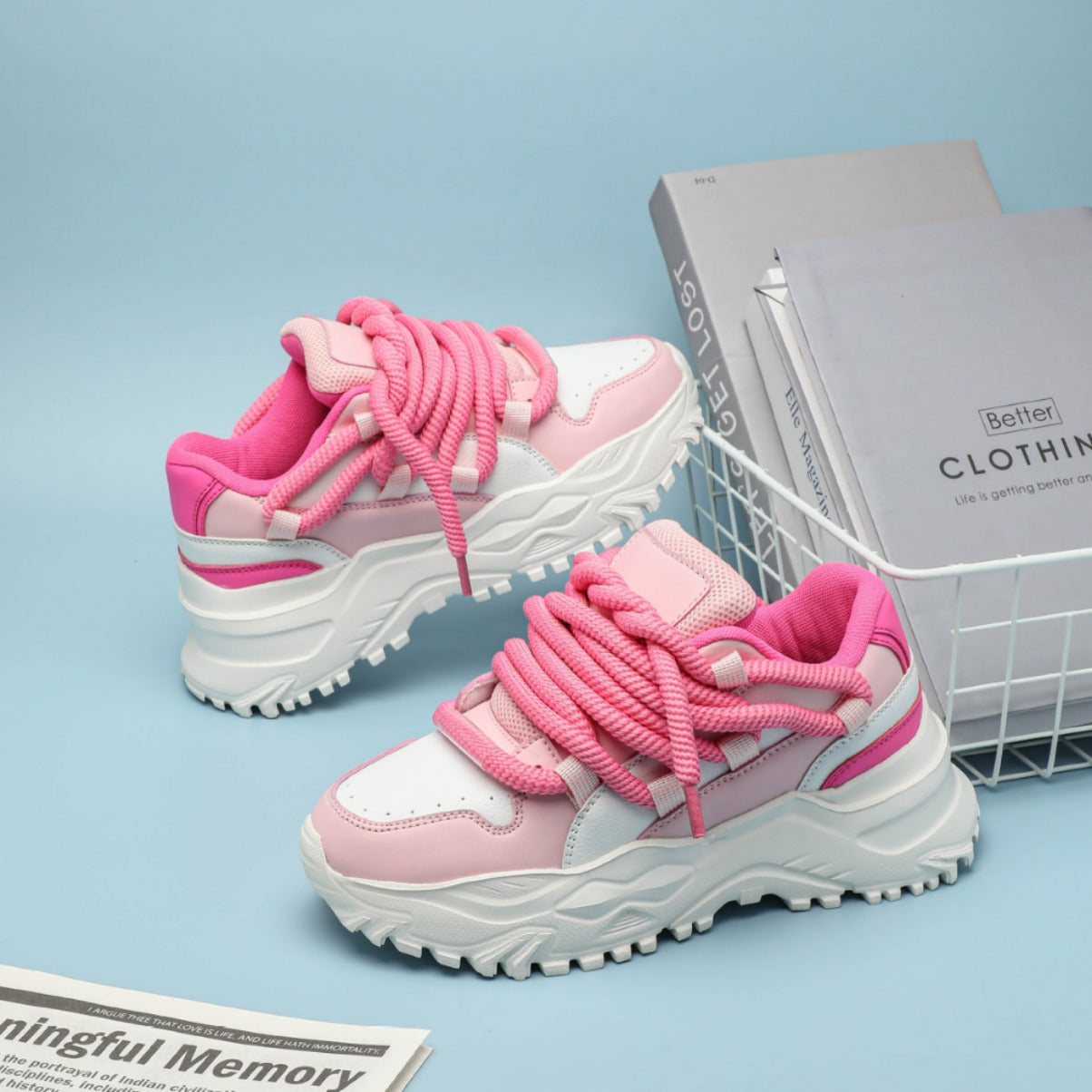 Women's Chunky Platform Colorblock Sneakers – Thick Sole Rope Lace Dad Shoes