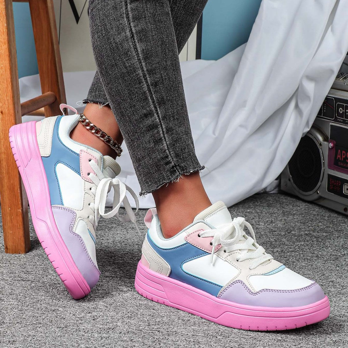 Women's Chunky Platform Colorblock Sneakers – Thick Sole Vibrant Dad Shoes