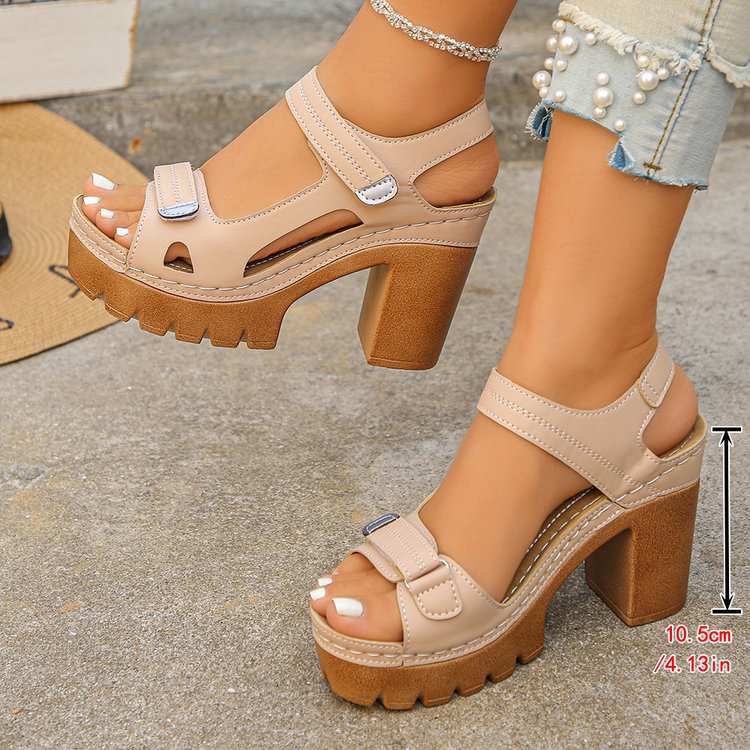 Women's Platform Chunky Heel Sandals – Open Toe Strappy Buckle Block Heel Mules