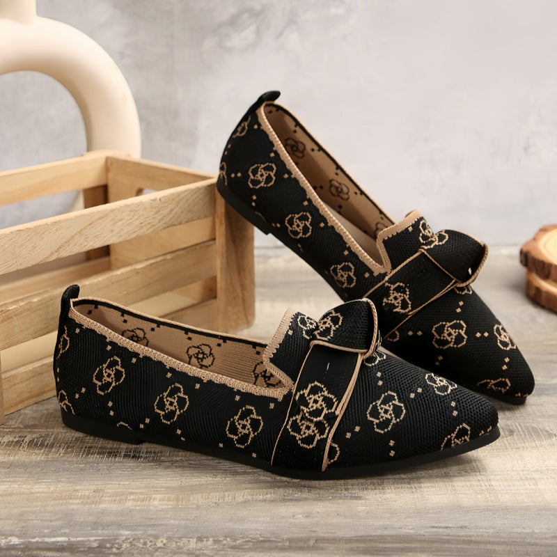 Women's Pointed Toe Knit Bow Loafers - Breathable Mesh Slip-On Flats