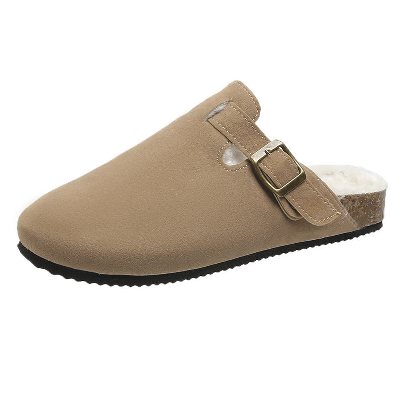 Women's Birkenstock Style Suede Buckle Clogs with Cork Footbed