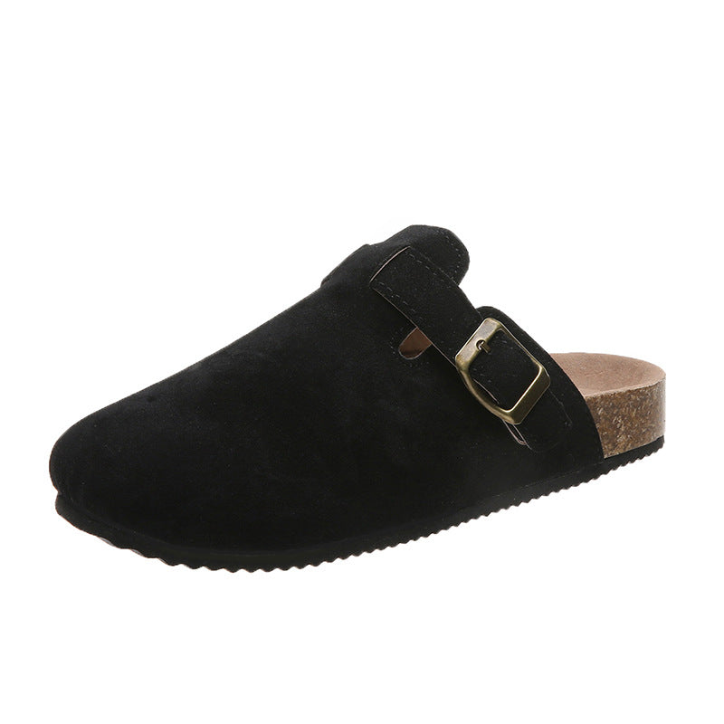 Women's Birkenstock Style Suede Buckle Clogs with Cork Footbed