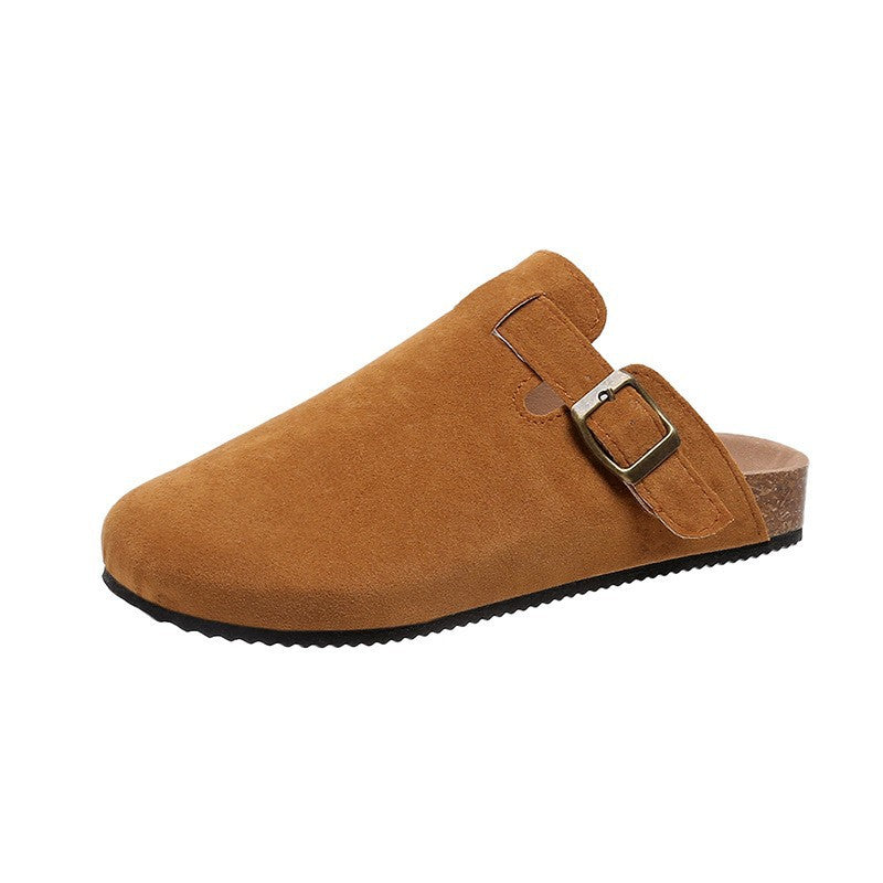 Women's Birkenstock Style Suede Buckle Clogs with Cork Footbed