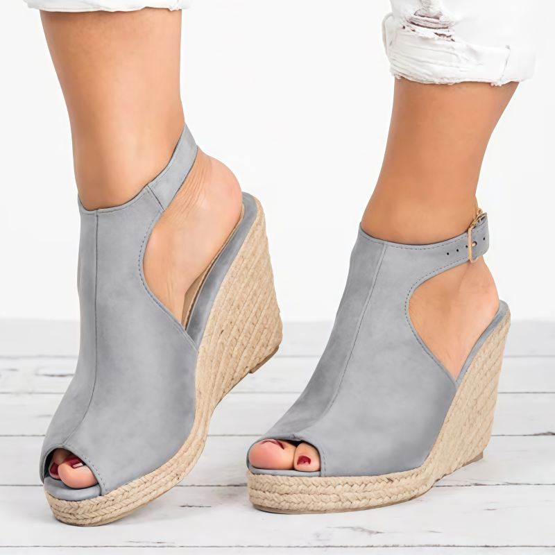 Women's Peep Toe Espadrille Wedge Sandals – Cutout Ankle Buckle Platform Heels