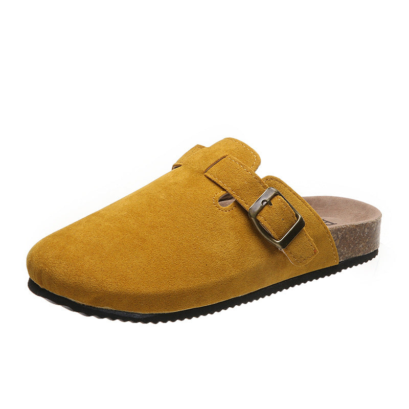 Women's Birkenstock Style Suede Buckle Clogs with Cork Footbed