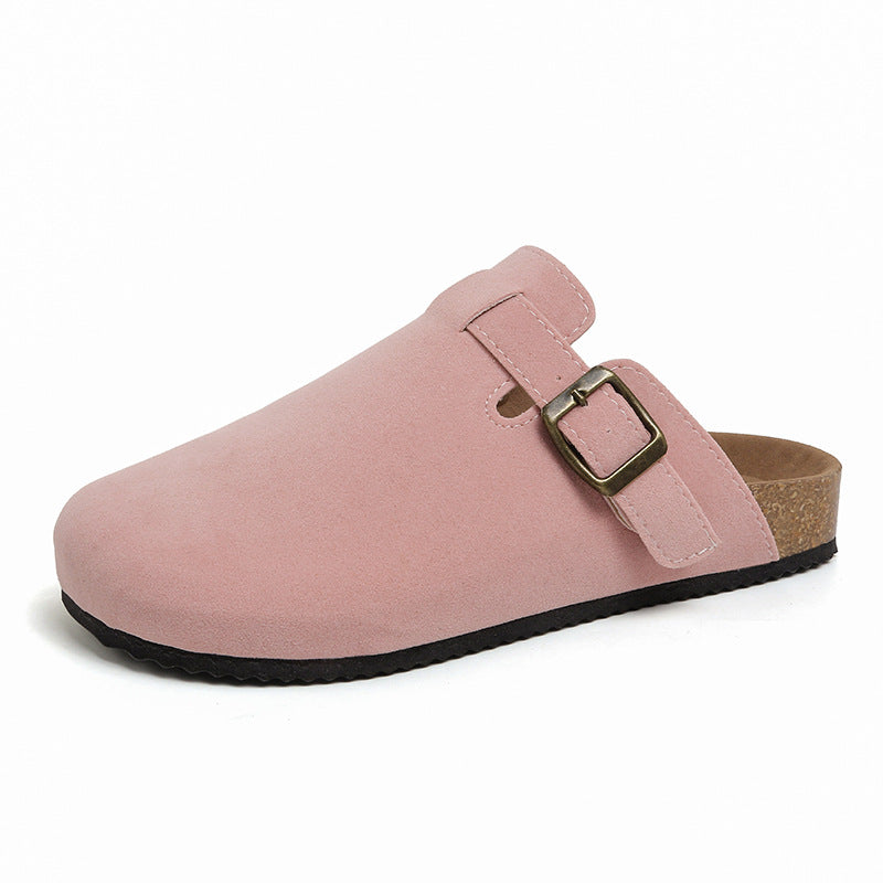 Women's Birkenstock Style Suede Buckle Clogs with Cork Footbed