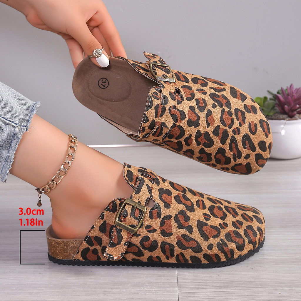 Women's Birkenstock Style Suede Buckle Clogs with Cork Footbed