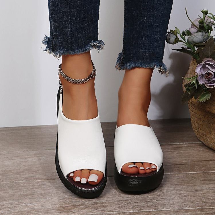 Women's Chunky Platform Peep Toe Wedge Slide Mules