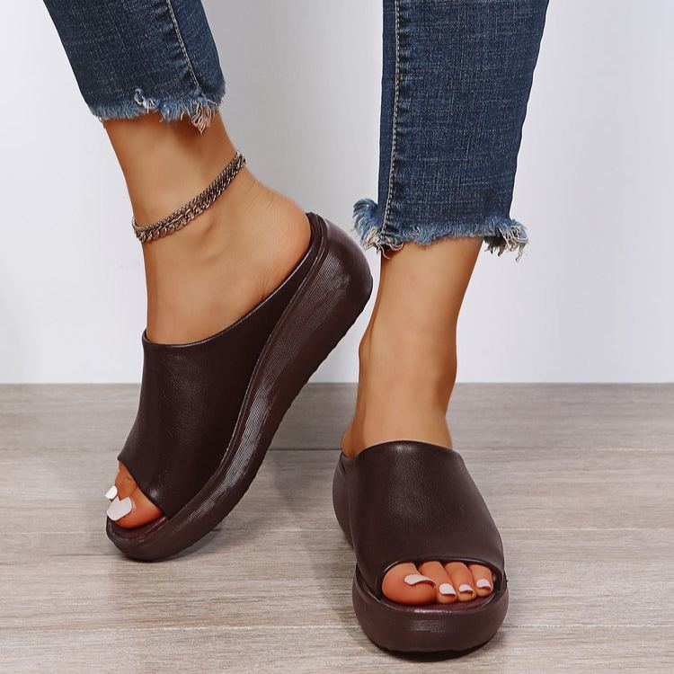 Women's Chunky Platform Peep Toe Wedge Slide Mules