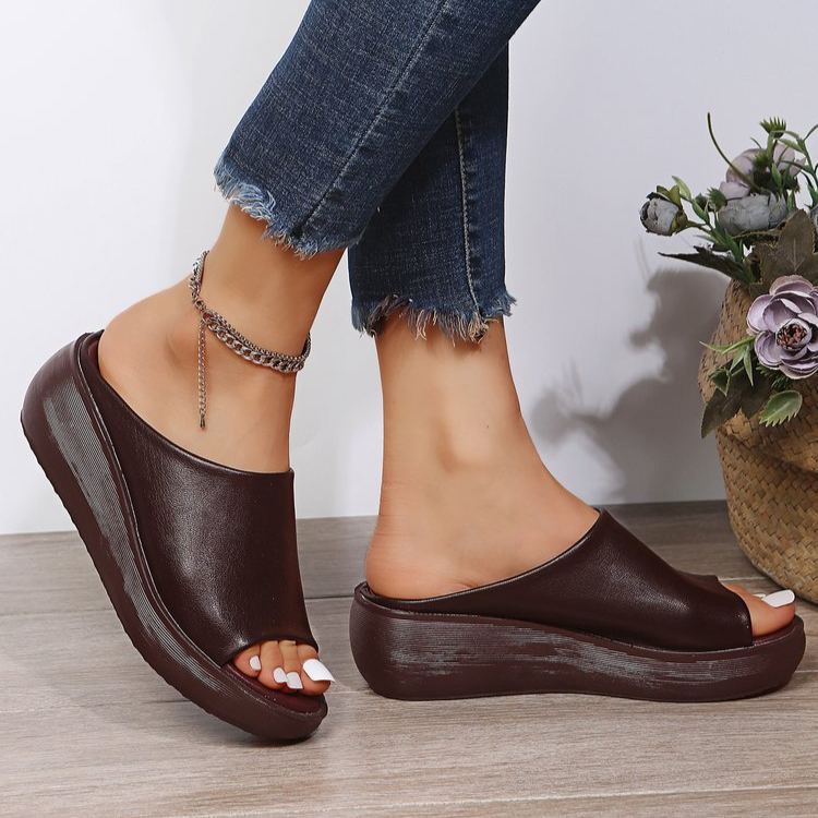 Women's Chunky Platform Peep Toe Wedge Slide Mules