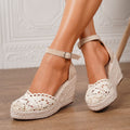 Women's Crochet Espadrille Wedge Sandals with Ankle Buckle