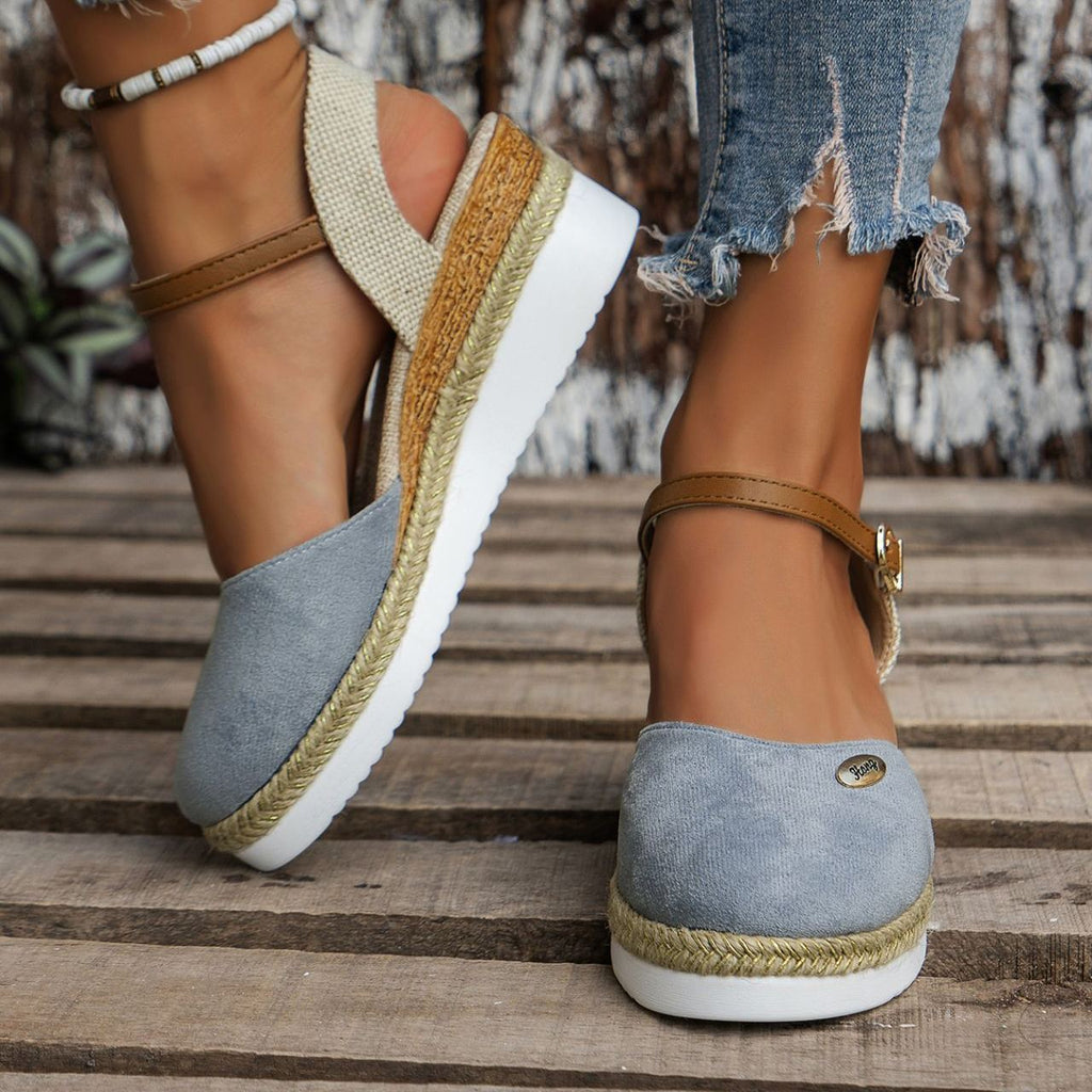 Women's Platform Wedge Espadrille Sandals - Comfortable Ankle Strap Suede Wedges with Jute Detail