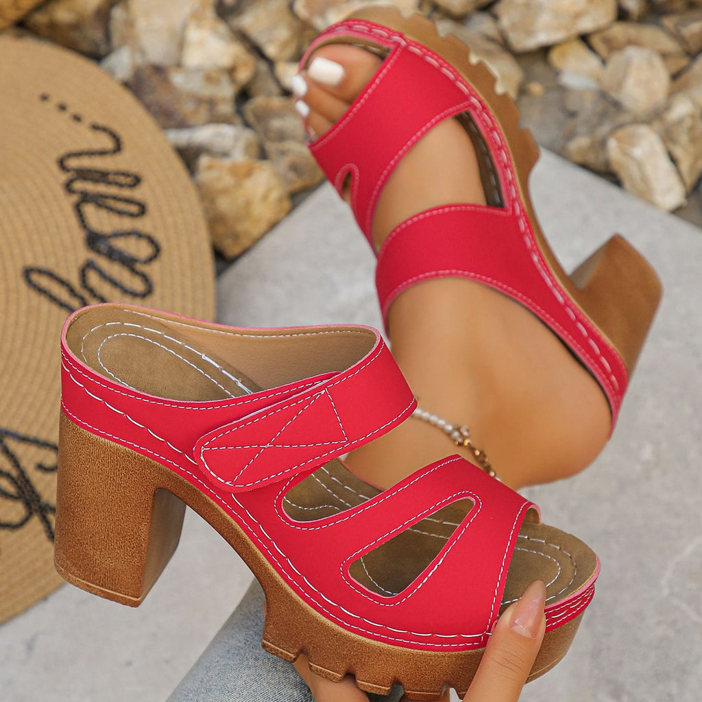 Women's 10.5cm Chunky Platform Wedge Sandals Peep Toe Cutout Velcro Strap Mules