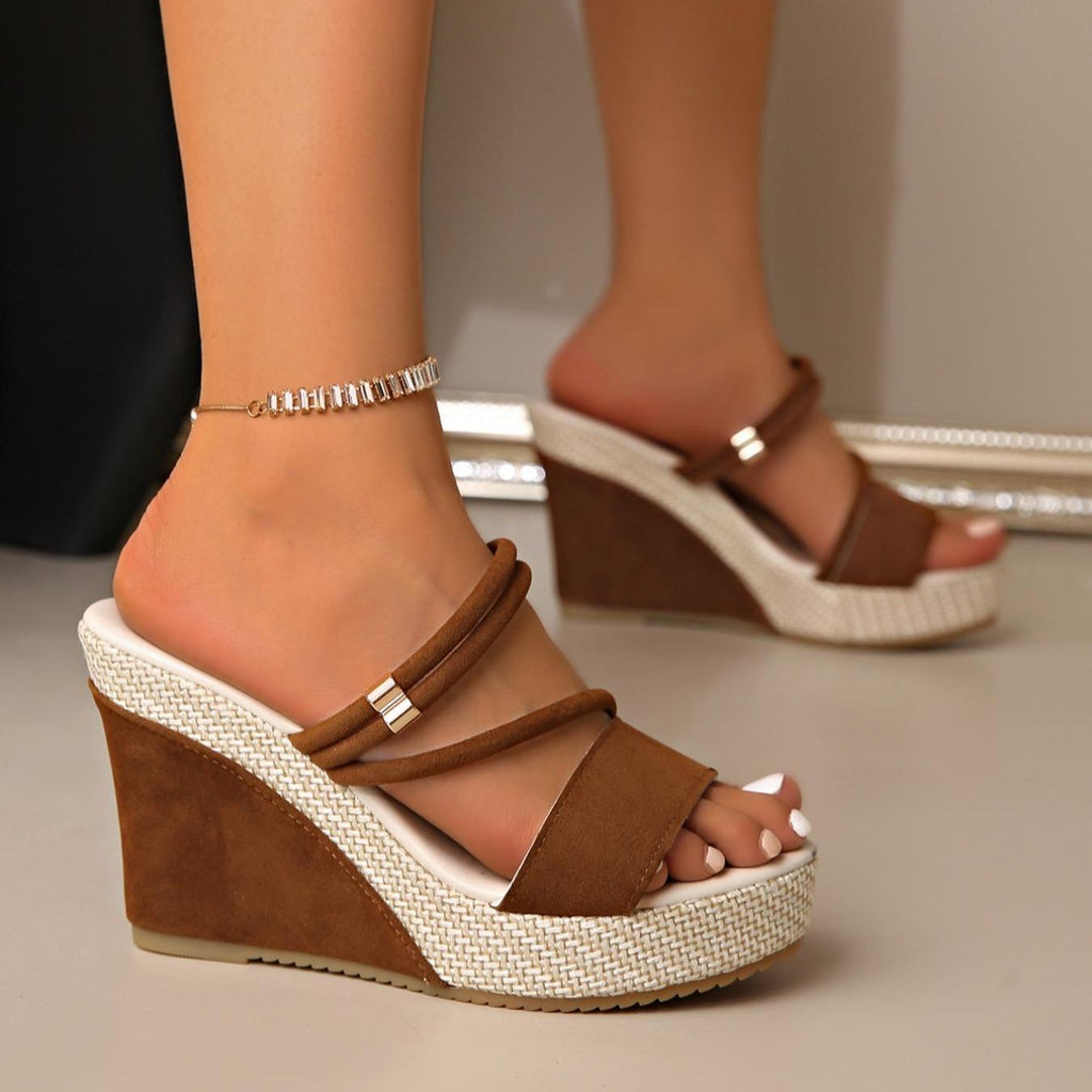 Women's 10cm Platform Wedge Sandals – Crisscross Strappy Open Toe Chunky Heel Mules