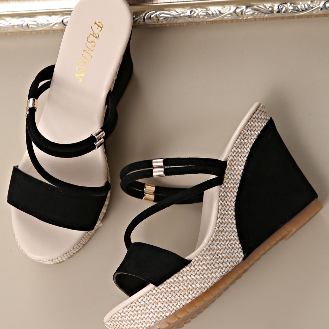 Women's 10cm Platform Wedge Sandals – Crisscross Strappy Open Toe Chunky Heel Mules