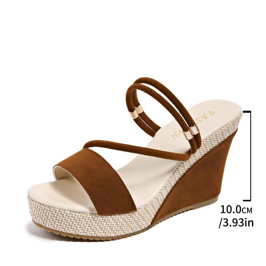 Women's 10cm Platform Wedge Sandals – Crisscross Strappy Open Toe Chunky Heel Mules